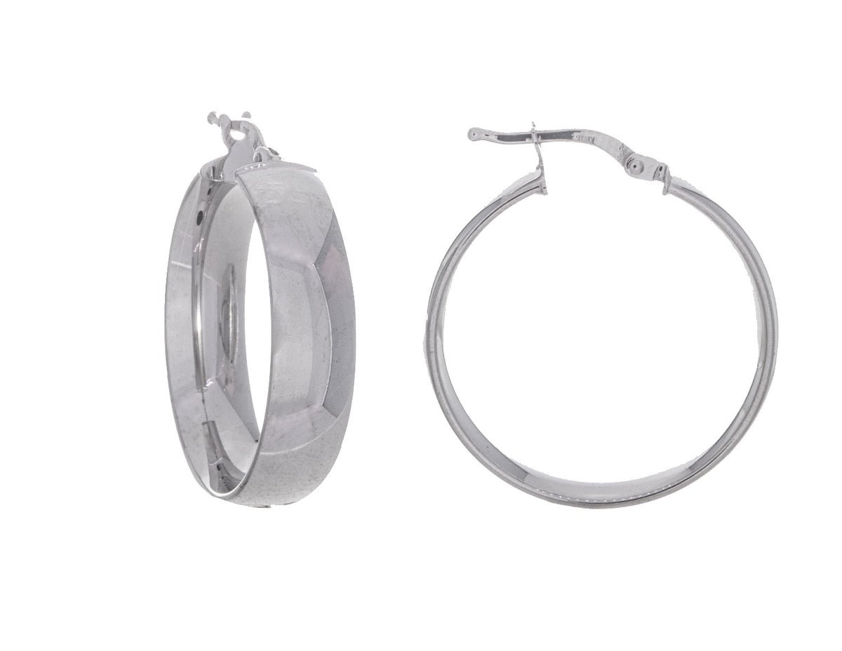 20mm Sterling Silver Flat Oval Tube Hoop Earrings