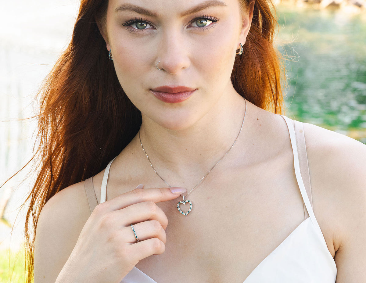 1ct. t.w. Blue and White Diamond Heart Pendant in 14K White Gold