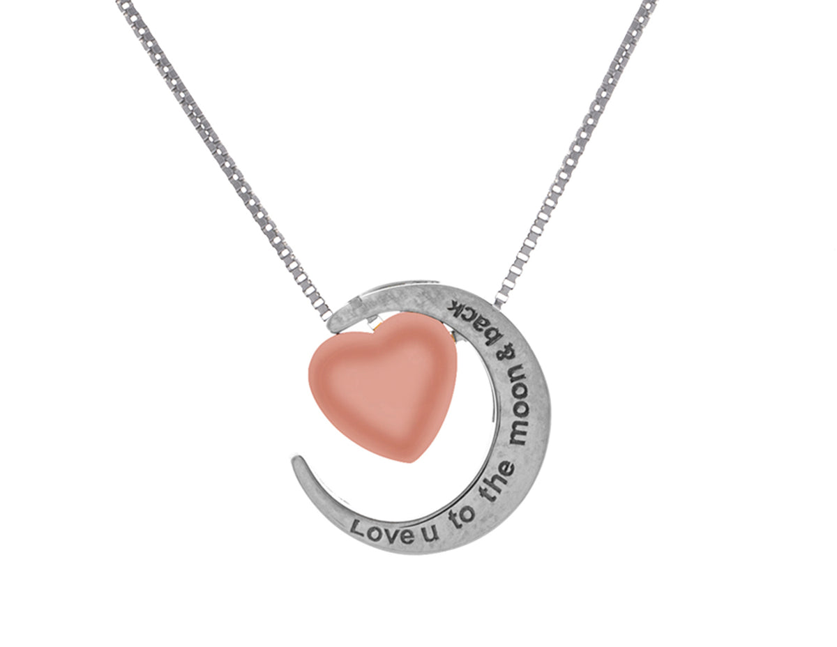 .01ct. t.w. Diamond 'Love U to the moon & back' Pendant in Sterling Silver & 10K Rose Gold