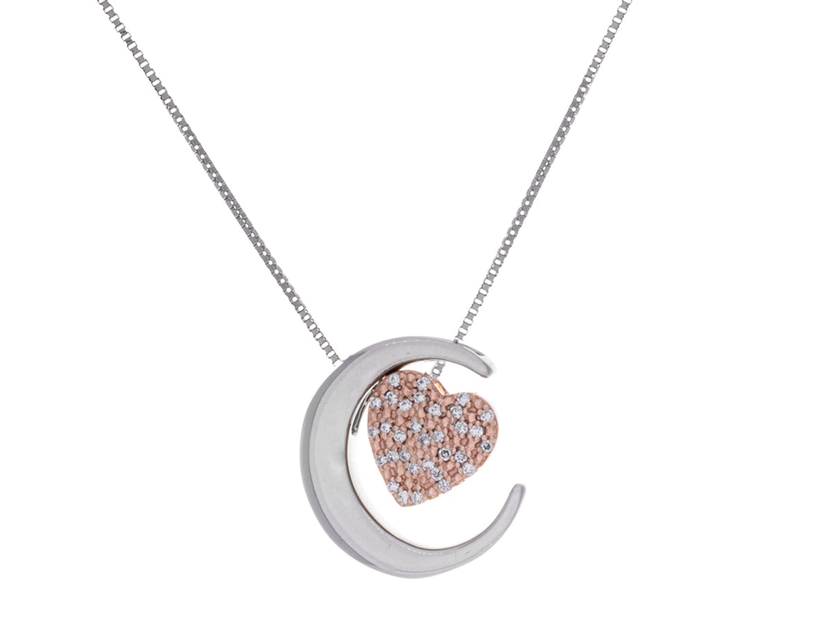 .01ct. t.w. Diamond 'Love U to the moon & back' Pendant in Sterling Silver & 10K Rose Gold