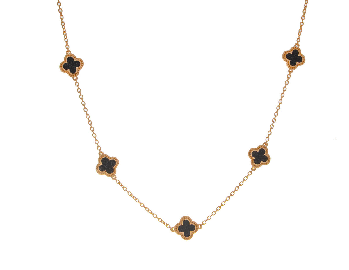 Crushed Black Diamond 5-Clover Pendant in Vermeil