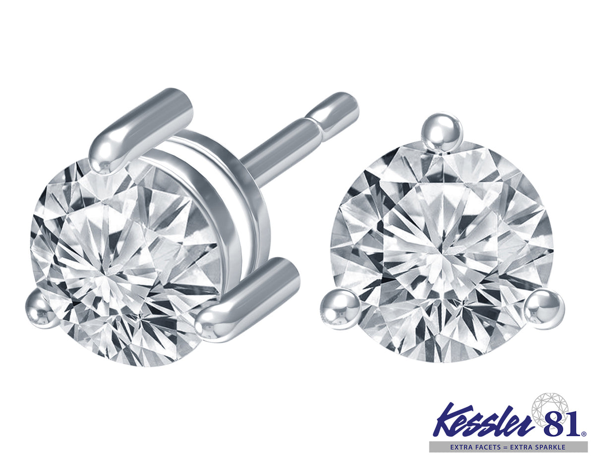 3ct. t.w. Kessler 81 Round Diamond Stud Earrings in 14K White Gold