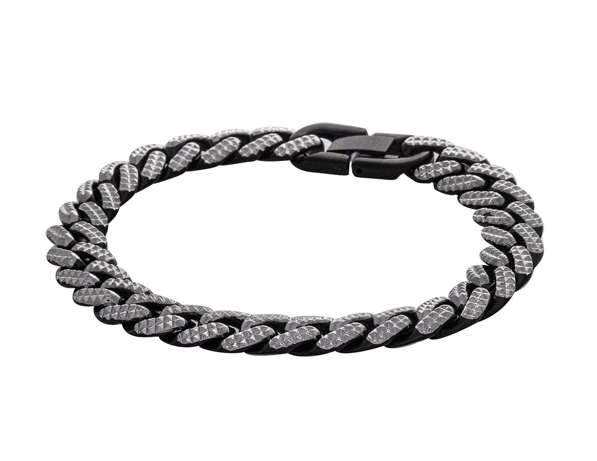 8.5" Black Ion-Plated Stainless Steel Diamond Cut Curb Bracelet