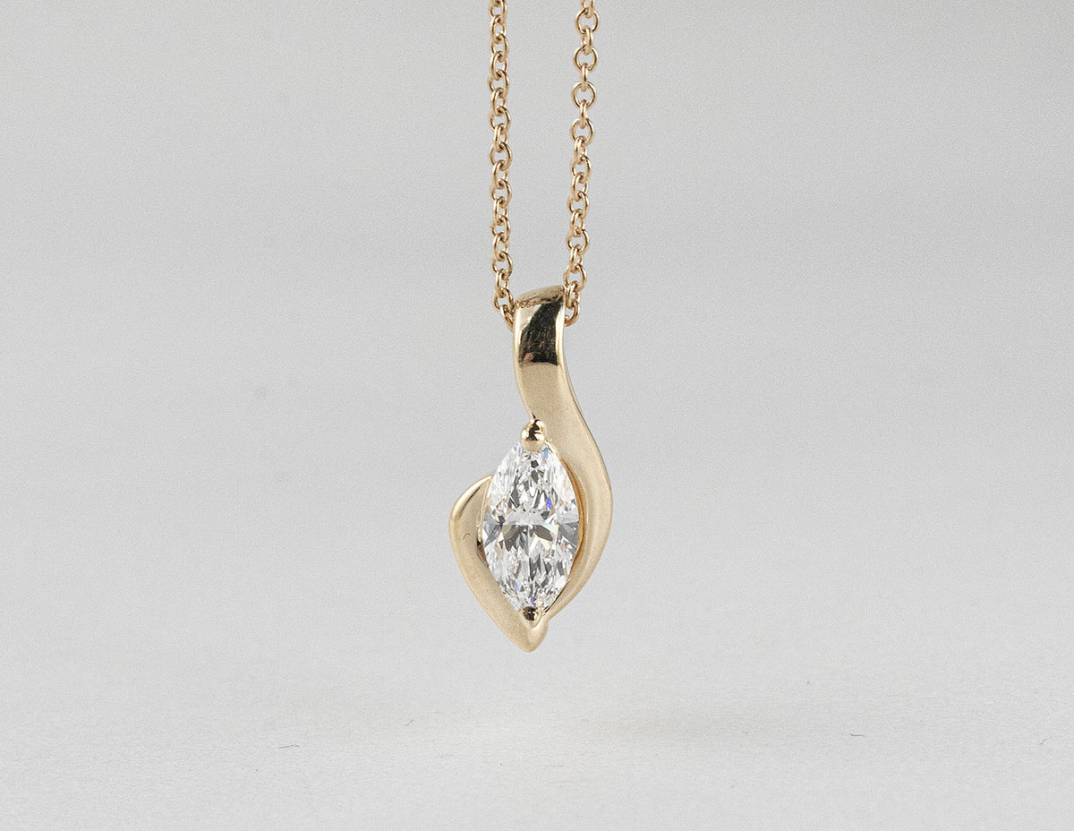 2/5ct. Marquise Cut Newborn Lab Created Diamond Solitaire Pendant in 14K Yellow Gold