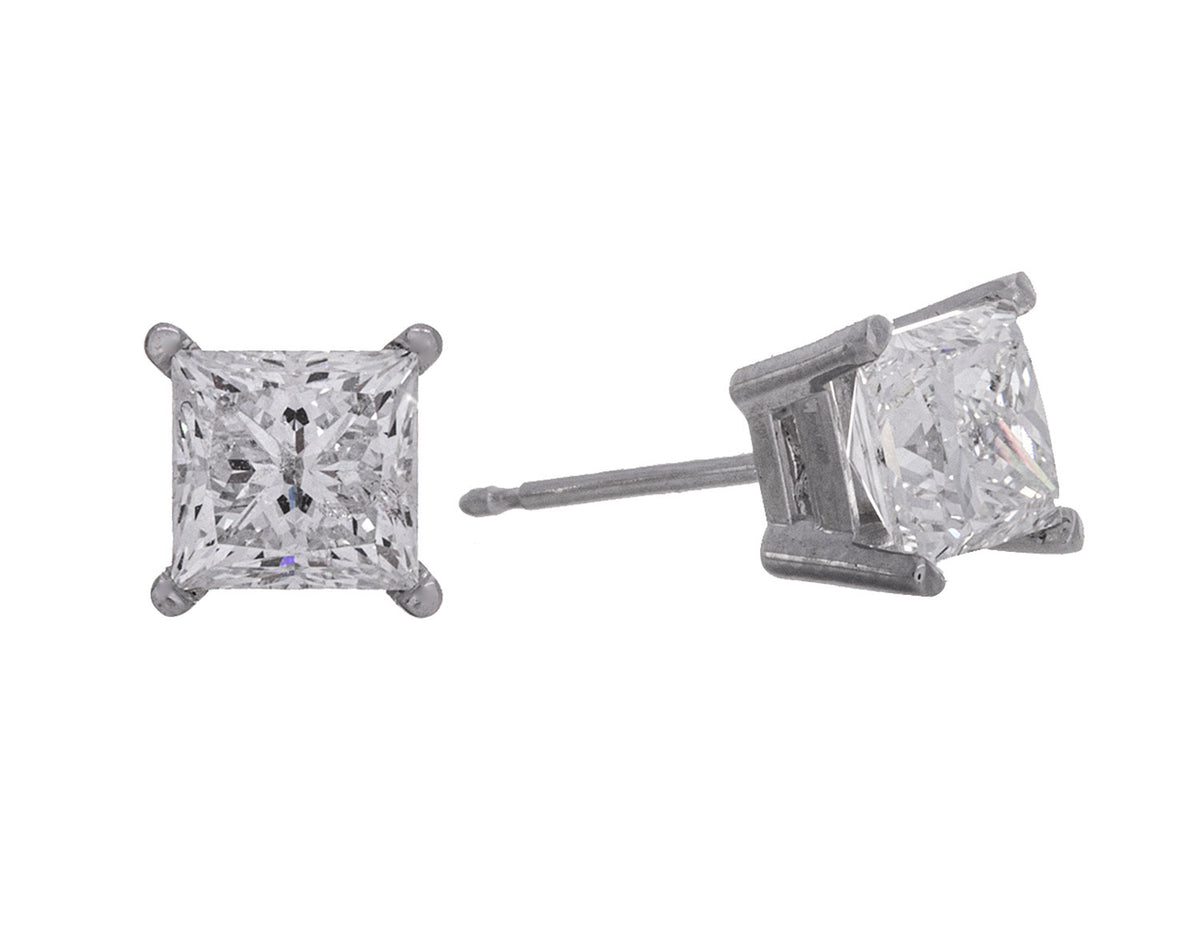 2ct. t.w. Princess Cut Diamond Stud Earrings in 14K White Gold