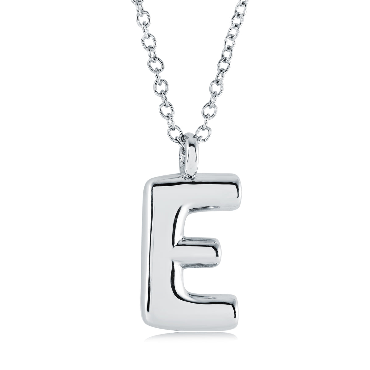 18" Stainless Steel Bubble Initial "E" Pendant