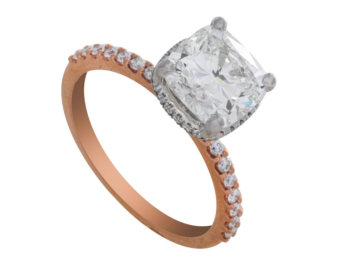 3ct. t.w. Cushion Cut Newborn Lab Created Diamond Engagement Ring in 14K Rose Gold and Platinum