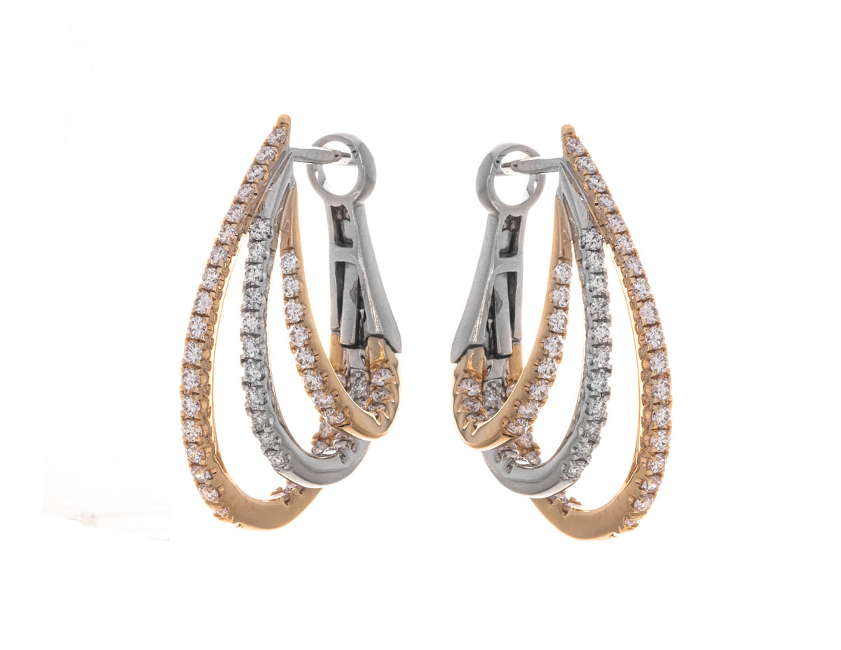 1ct. t.w. Diamond 3-Row Hoop Earrings in 14K White and Yellow Gold