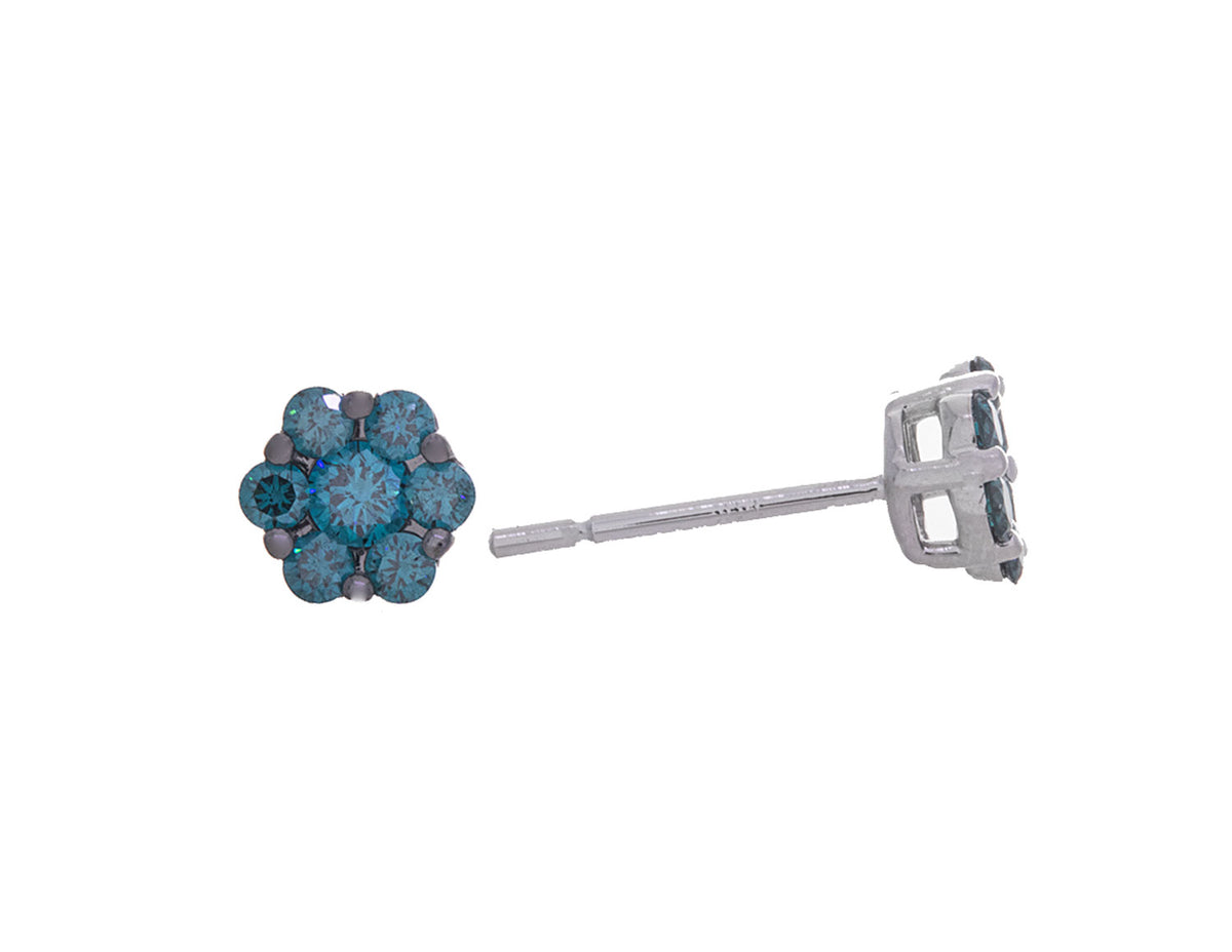 1/2ct. t.w. Blue Diamond Cluster Earrings in 14K White Gold