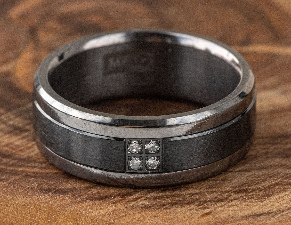 .06ct. t.w. Men's Wedding Ring in Grey Tantalum and Black Titanium