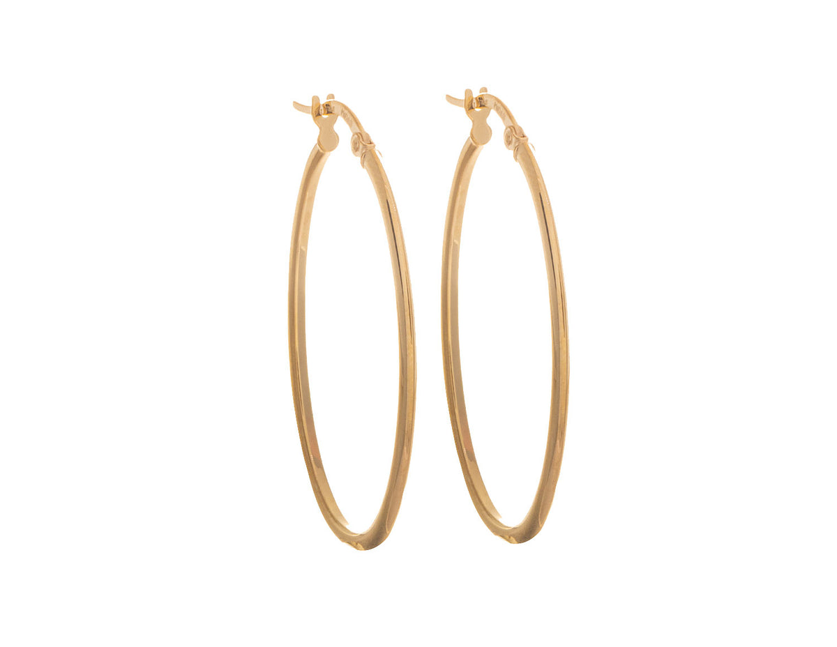 30x20mm Knife Edge Tube Oval Hoop Earrings in 14K Yellow Gold