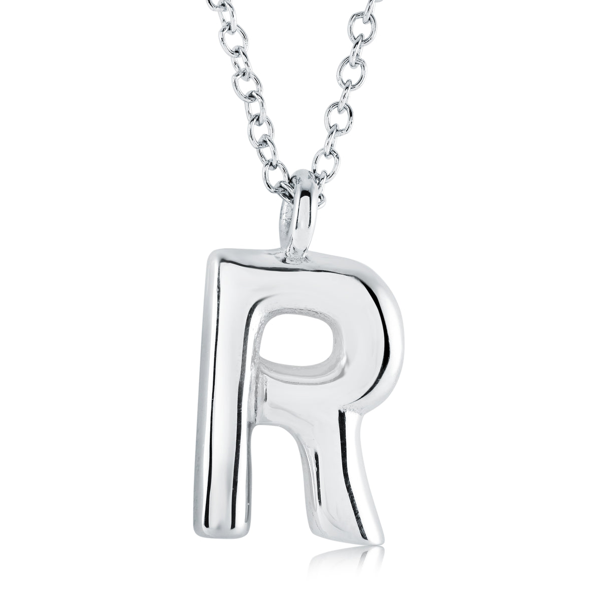 18" Stainless Steel Bubble Initial "R" Pendant