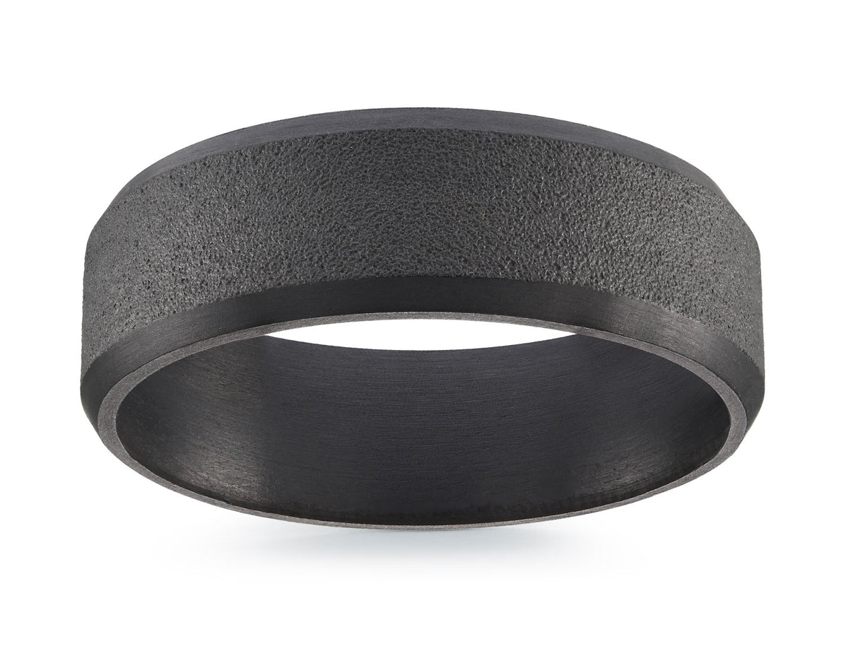 7mm Sandblast Finish Wedding Band in Grey-Black Tantalum