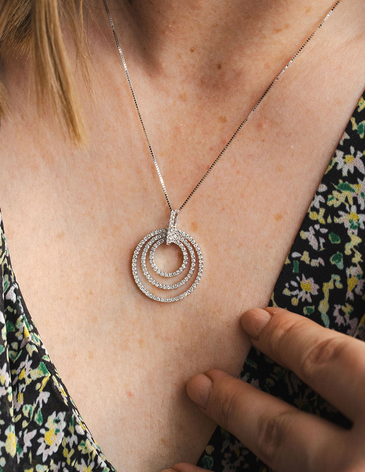 7/8ct. t.w. Diamond Three Circle Pendant in 14K White Gold