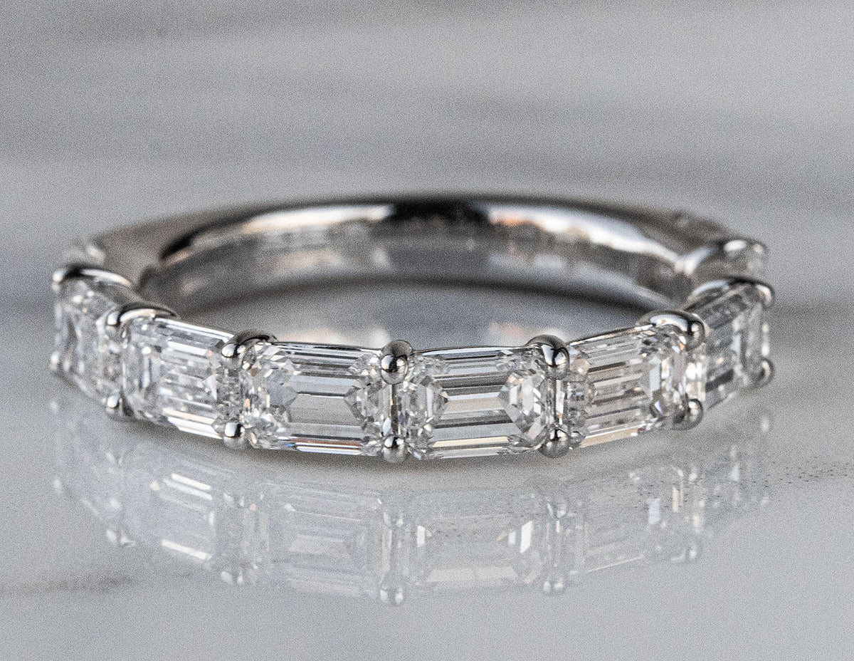 3ct. t.w. Emerald Cut Newborn Lab Created Diamond Anniversary Ring in 14K White Gold