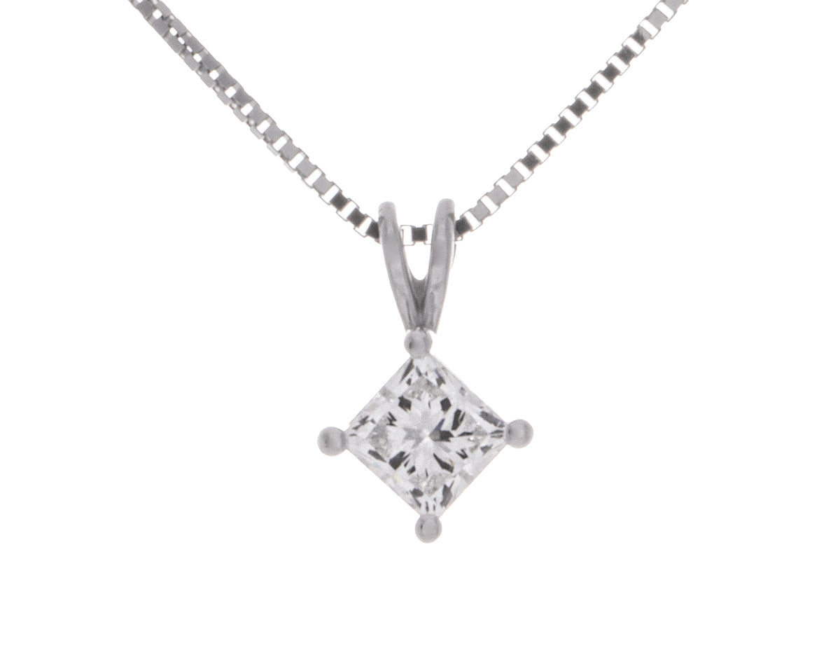 5/8ct. Kessler Princess Cut Diamond Pendant in 14K White Gold