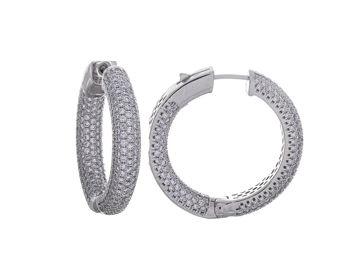 14K White Gold Pave Hoop Earrings