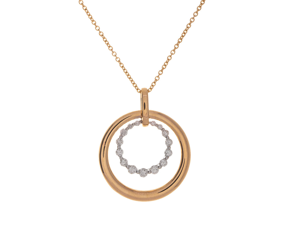 2/5ct. t.w. Diamond Double Circle Pendant in 14K Yellow and White Gold