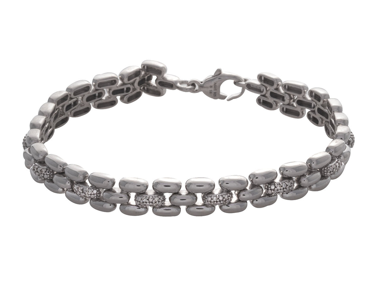 1/7ct. t.w. Diamond Panther Link Bracelet in Sterling Silver
