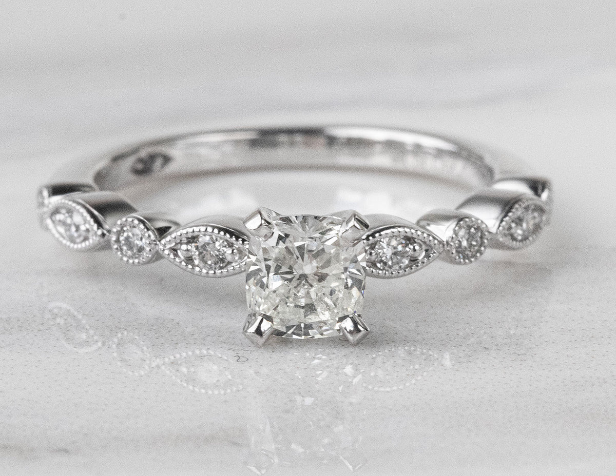 7/8ct. t.w. Cushion Cut Diamond Engagement Ring in 14K White Gold
