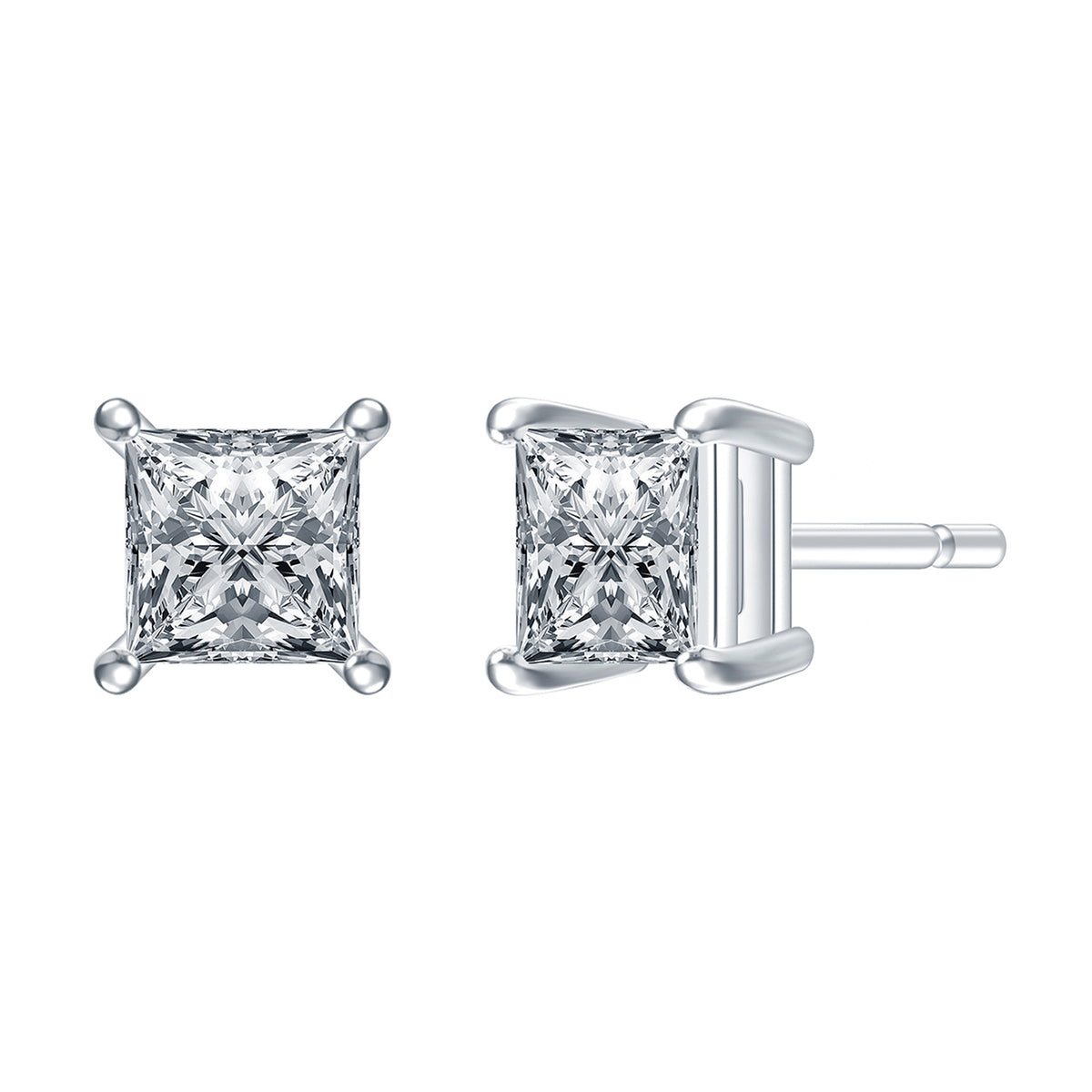 3/4ct. t.w. Princess Cut Diamond Stud Earrings in 14K White Gold