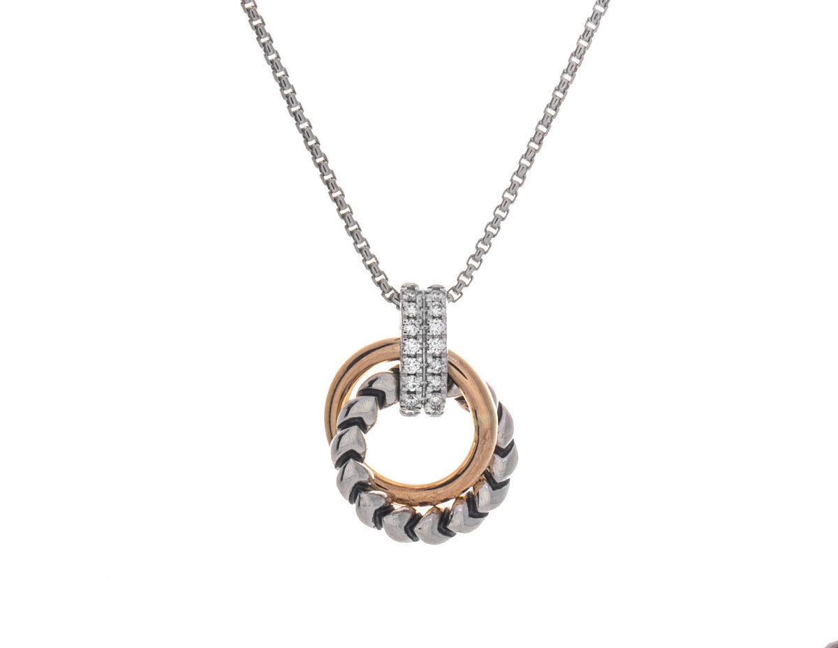 1/8ct. t.w. Antiqued Textured Diamond Pendant in 14K Yellow Gold and Sterling Silver