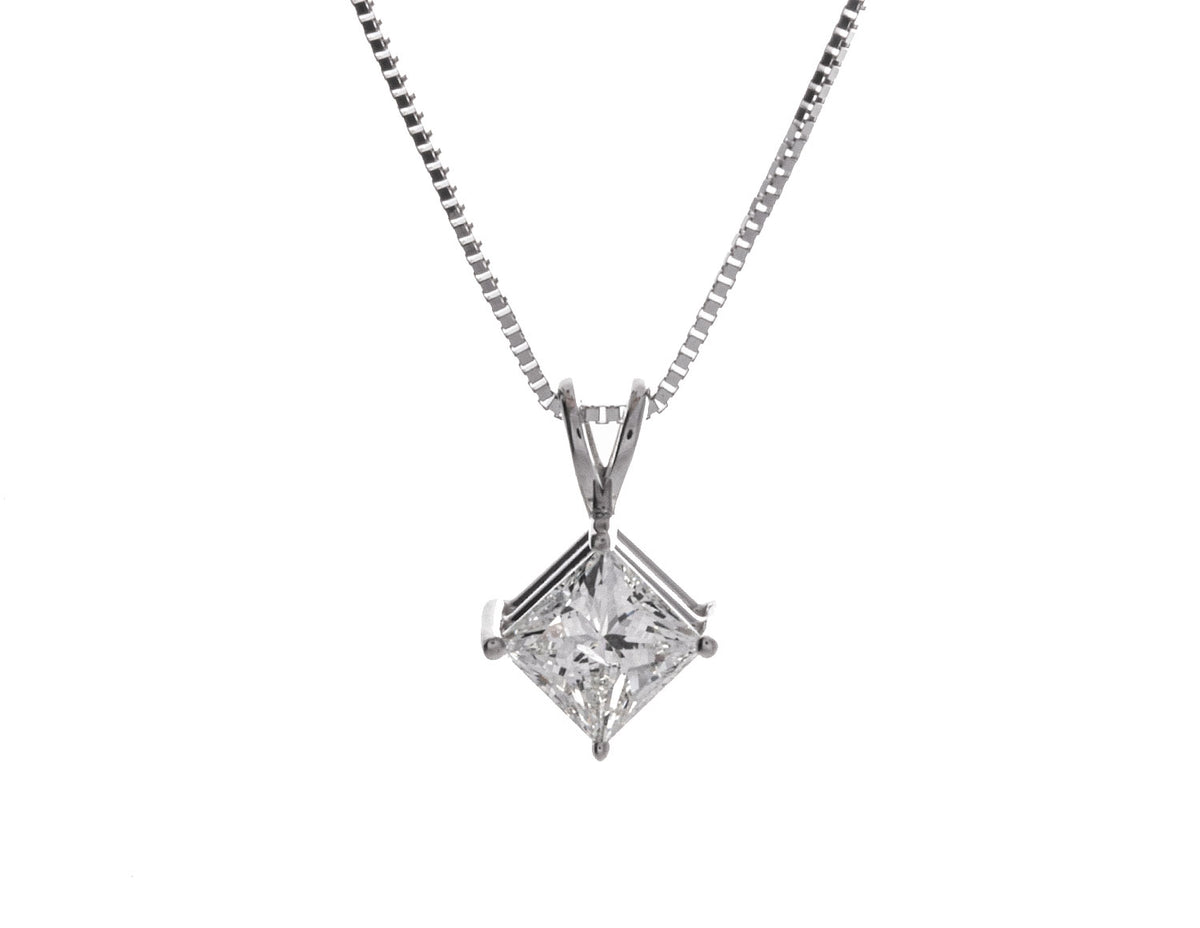 Princess Diamond Solitaire Pendant in 14K White Gold