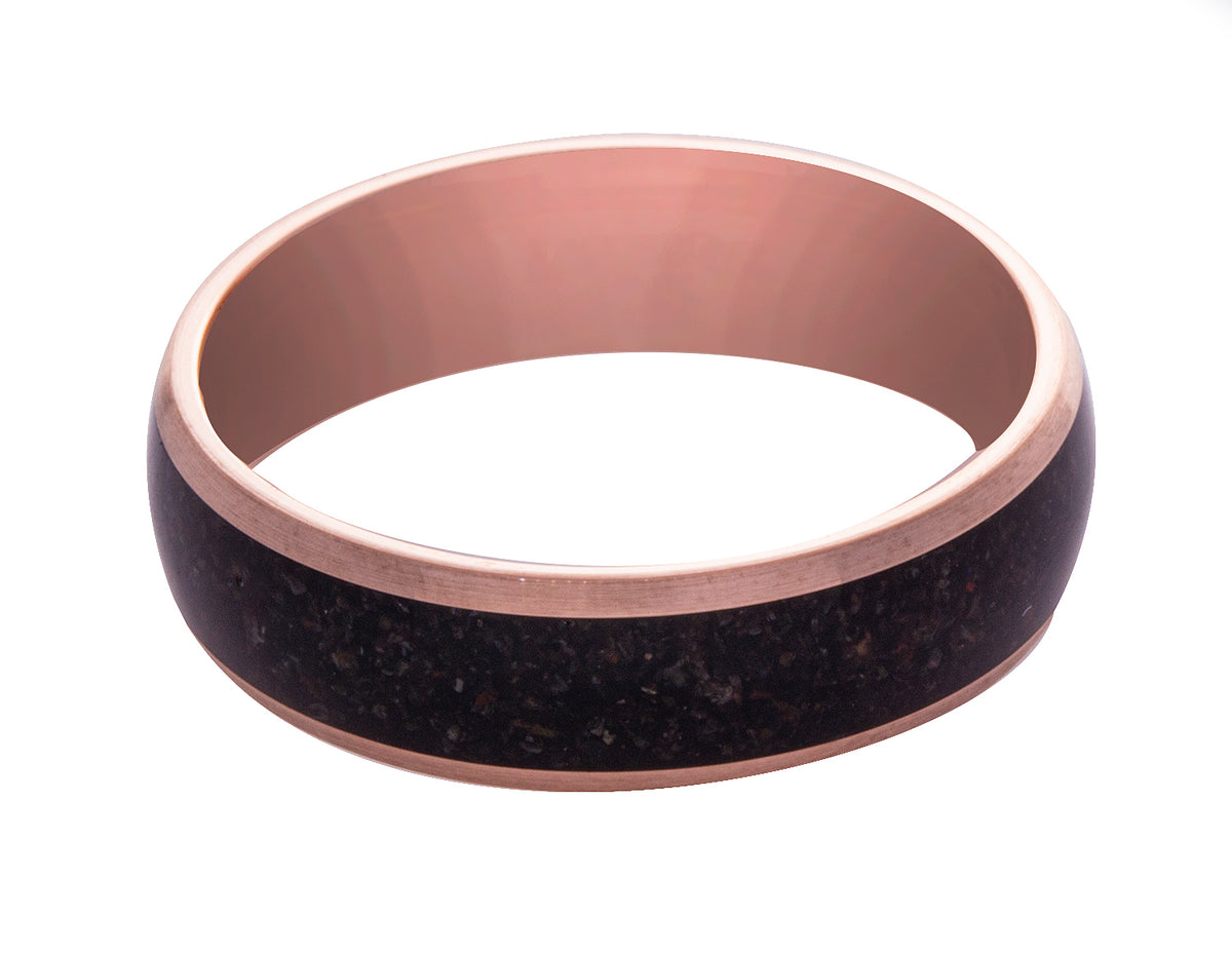 14K Rose Gold Wedding Band With Black Dinosaur Bone Inlay