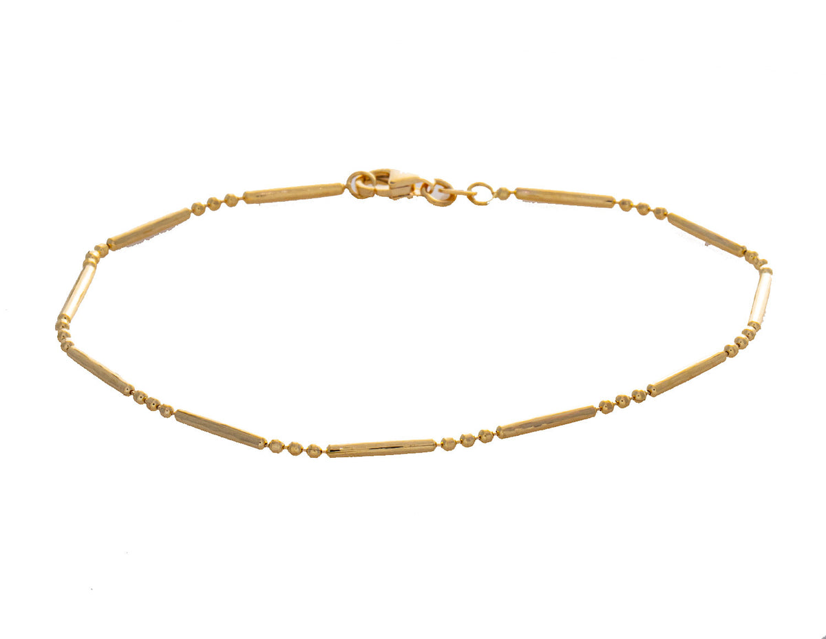 7.5" Bar and Bead Station Chain Bracelet in 14K Yellow Gold