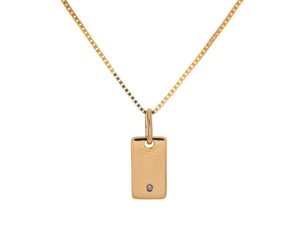 .01ct. Diamond Engravable Tag Pendant in 10K Yellow Gold