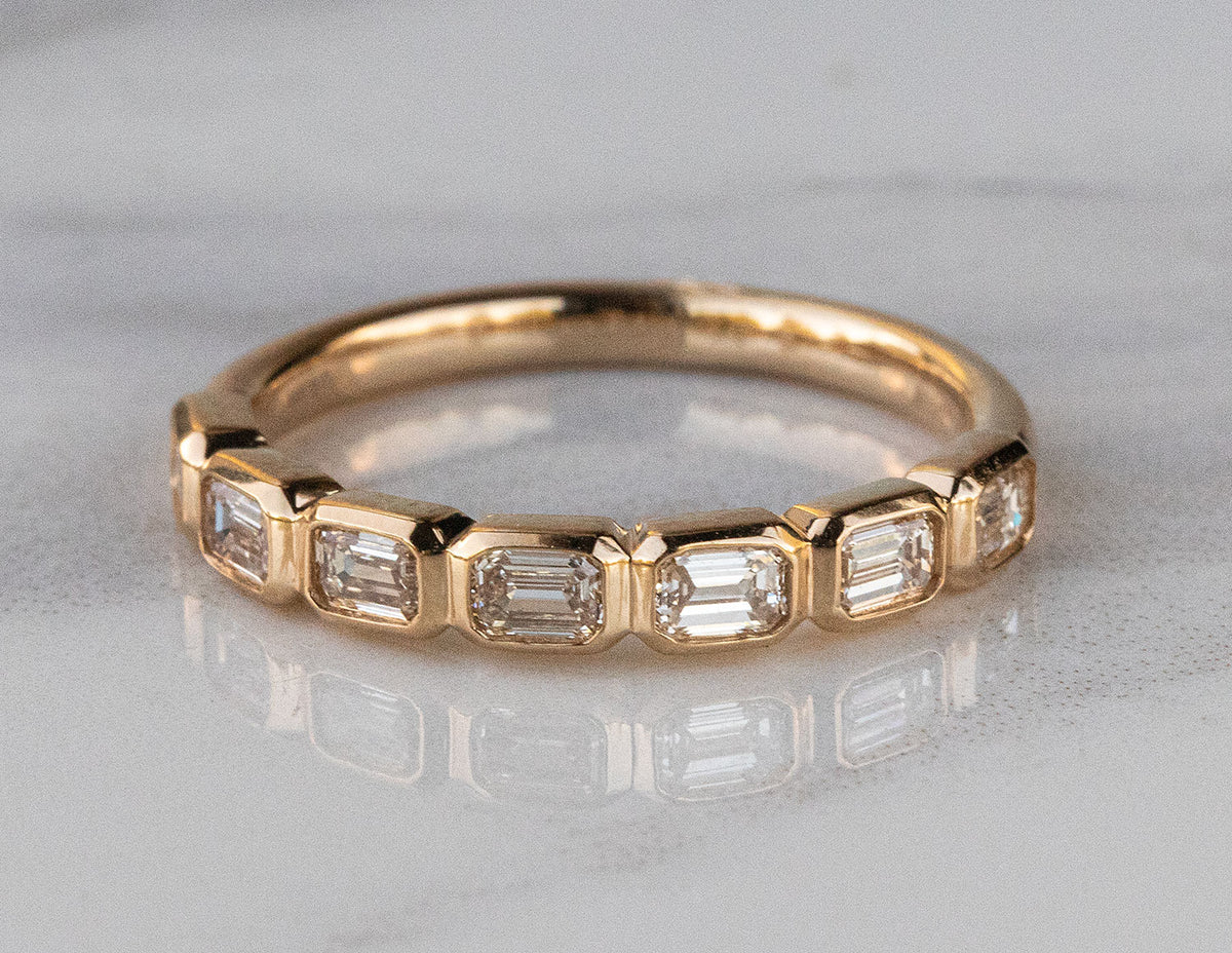 3/4ct. t.w. Emerald Cut Diamond Anniversary Bezel Ring in 14K Yellow Gold
