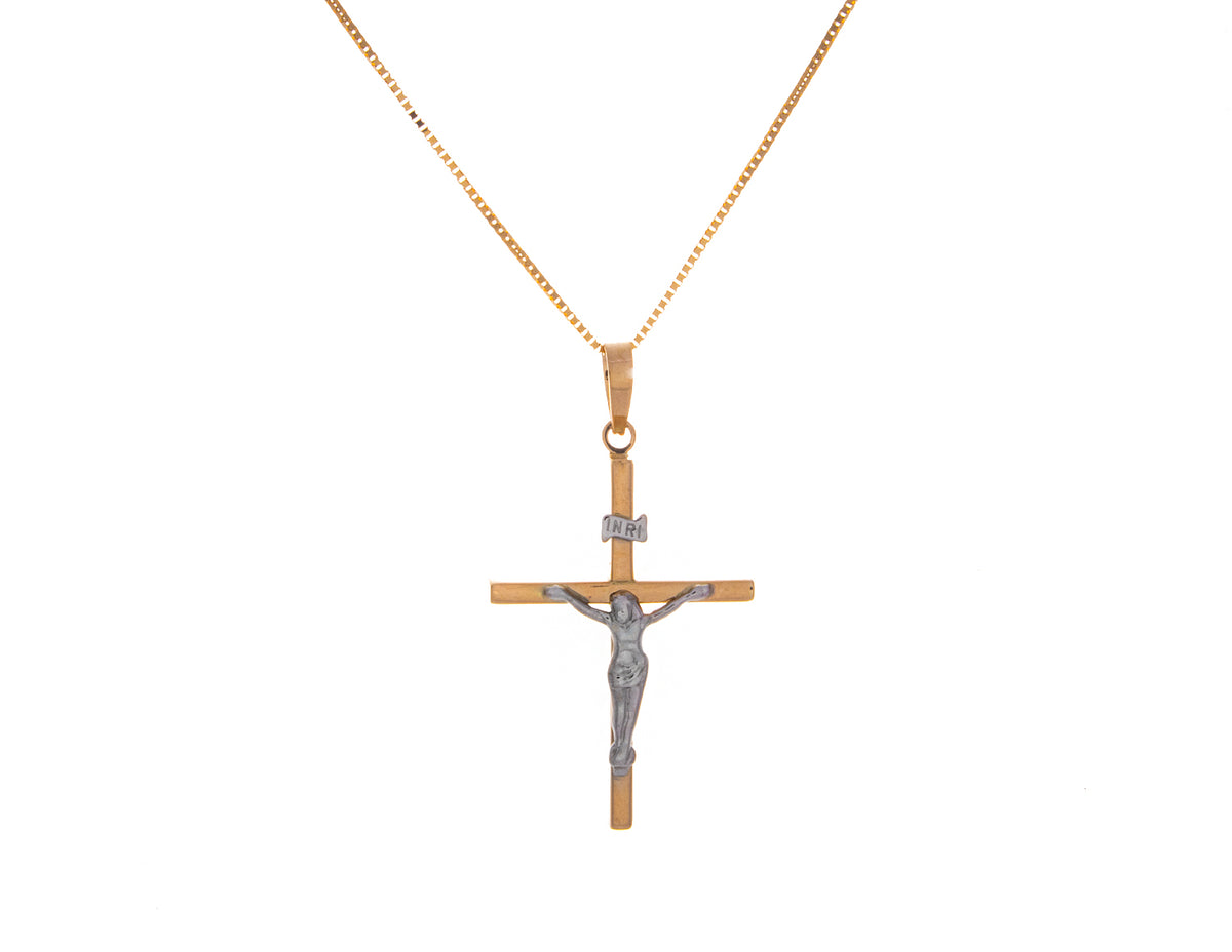 Crucifix Pendant in 14K Yellow and White Gold