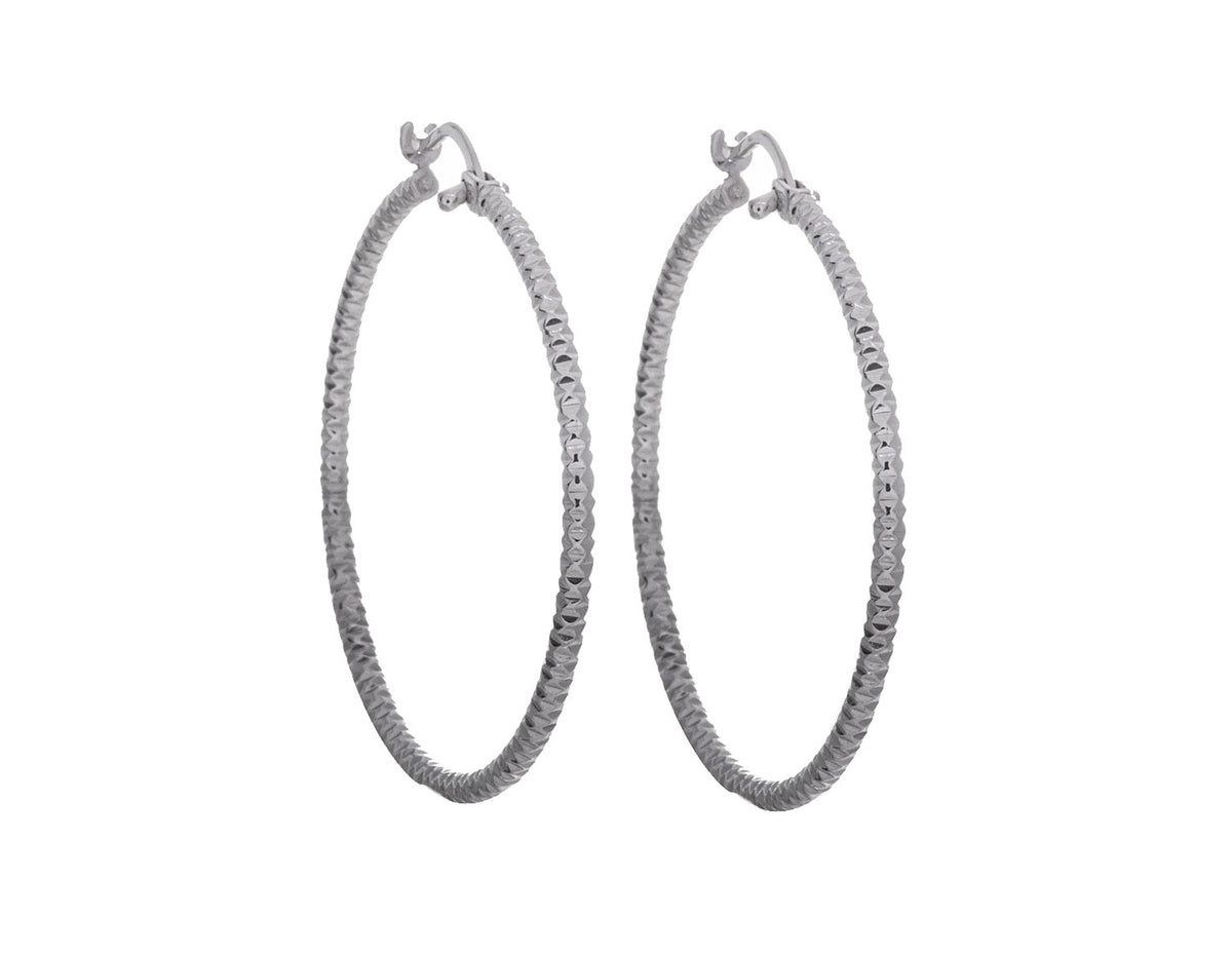 Medium Diamond Cut Euro Hoop Earrings in Sterling Silver