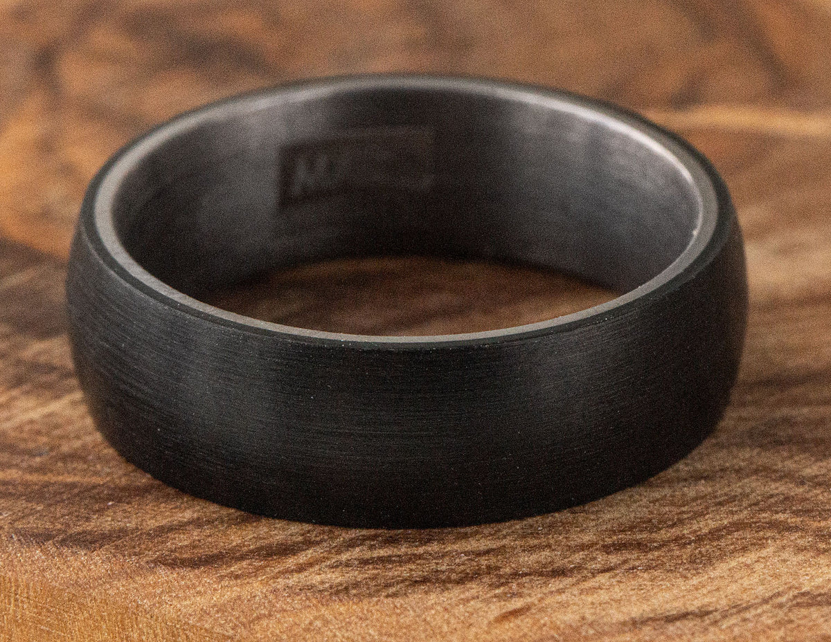 7mm Men's Wedding Band in Grey Tantalum and Black Carbon Fiber