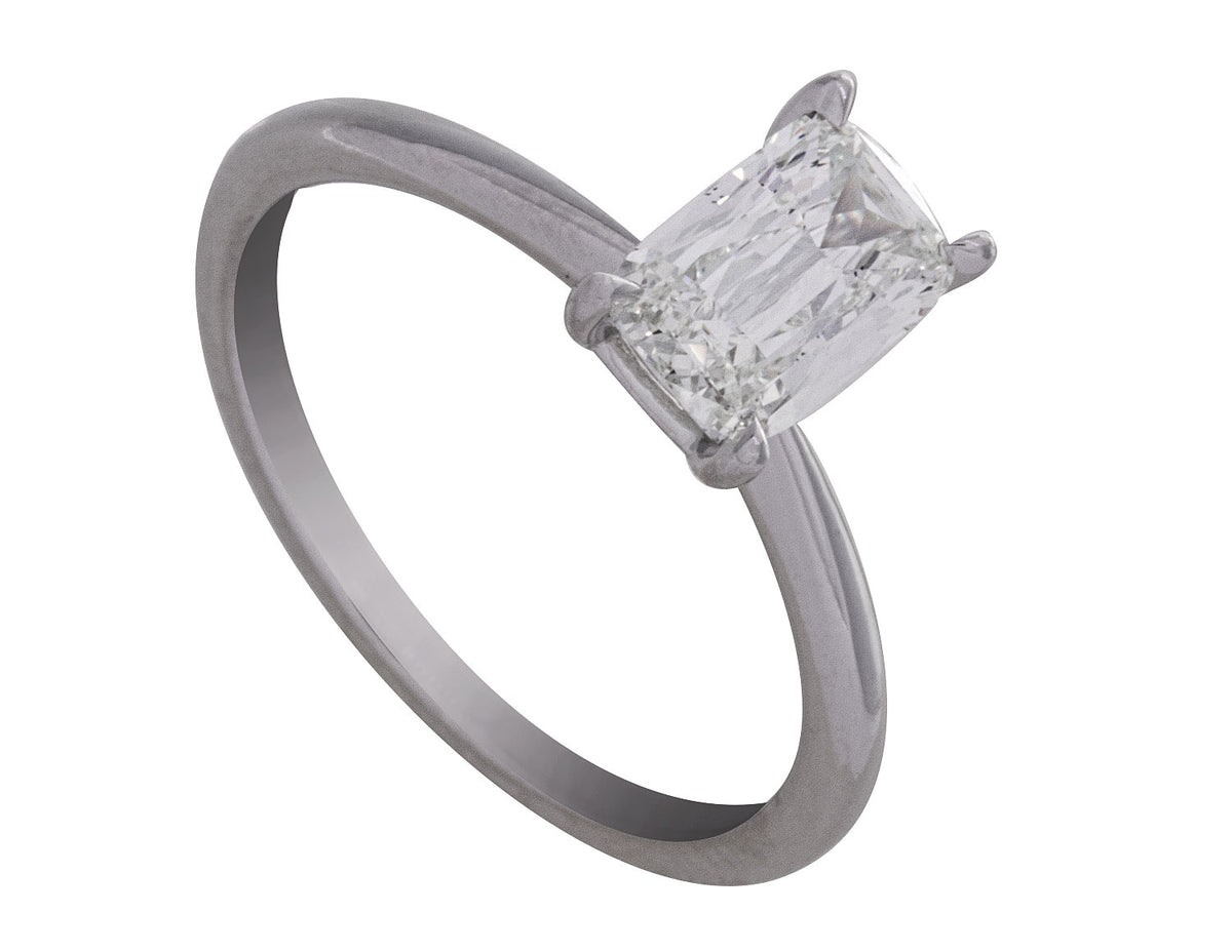 1.09ct. Kessler Emerald Cut Solitaire Engagement Ring in 14K White Gold