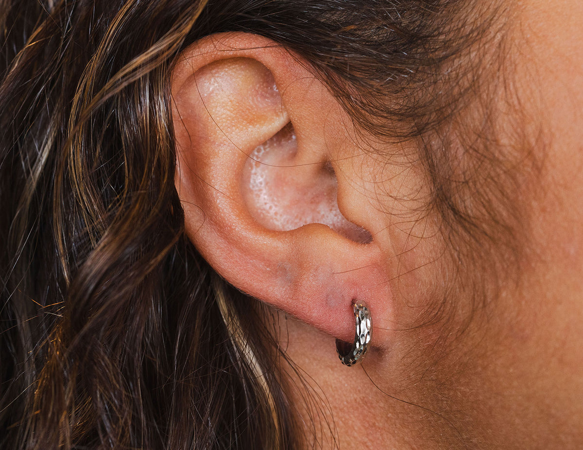 Diamond Cut Front Hoop Earrings in 14K White Gold