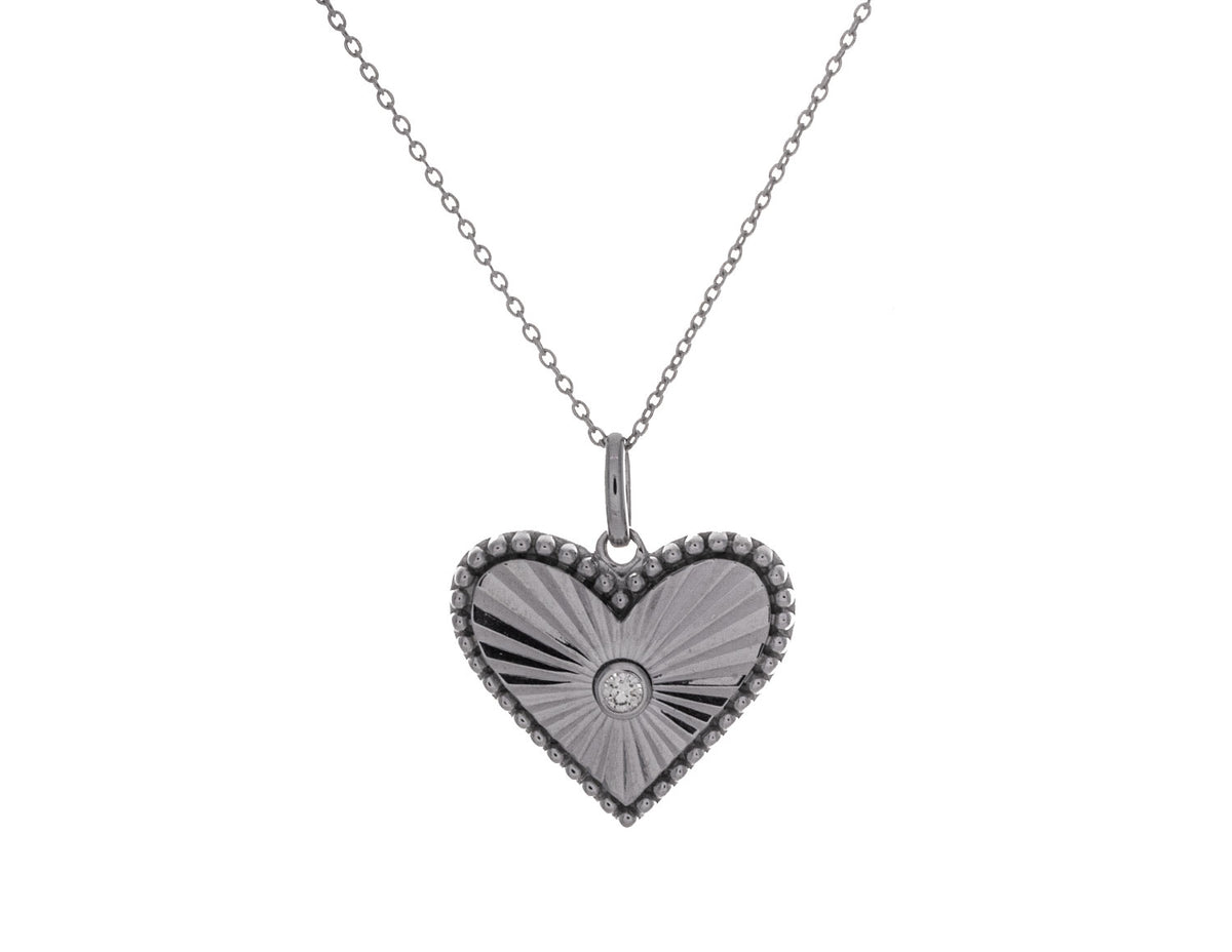 .04ct. Diamond Fluted Heart Pendant in Sterling Silver