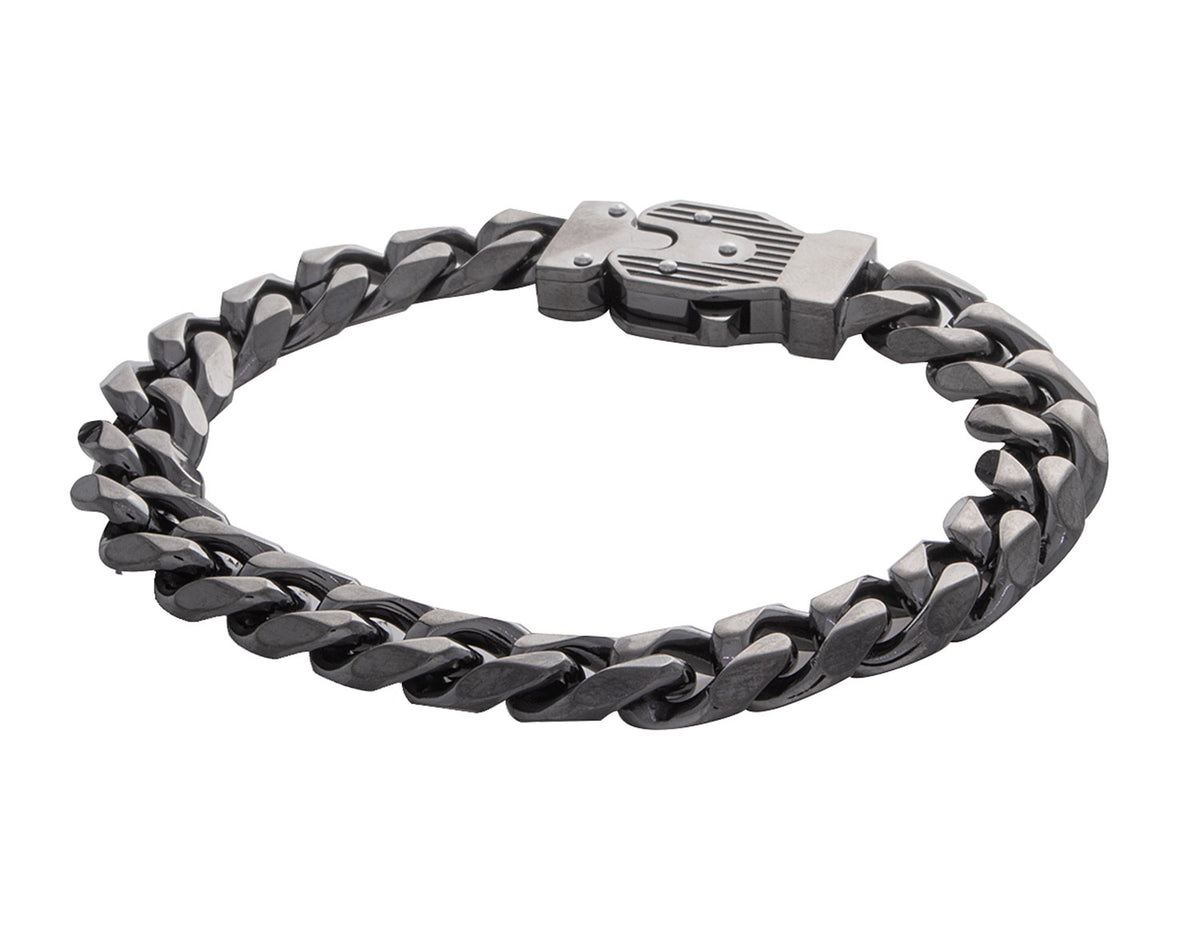 8" Gun Ion-Plated Stainless Steel Curb Bracelet