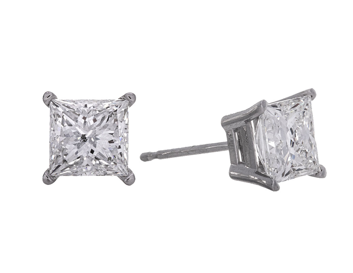 2ct. t.w. Princess Cut Diamond Stud Earrings in 14K White Gold