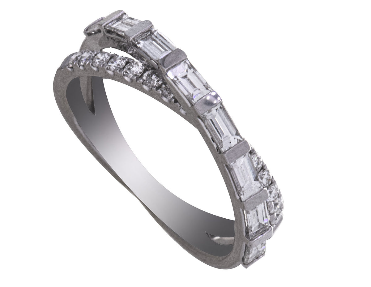7/8ct. t.w. Baguette and Round Diamond Anniversary Ring in 14K White Gold