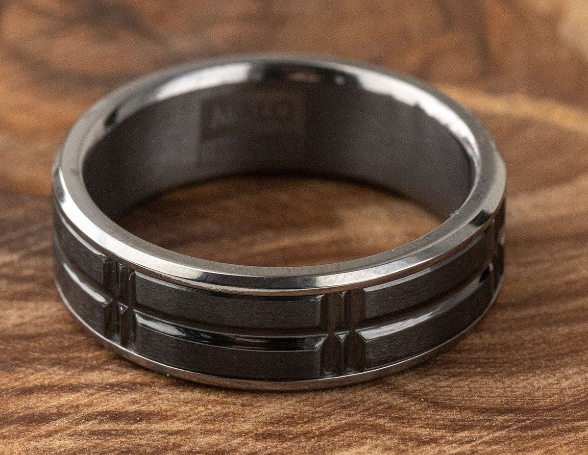 7mm Men's Wedding Band in Grey Tantalum and Black Titanium