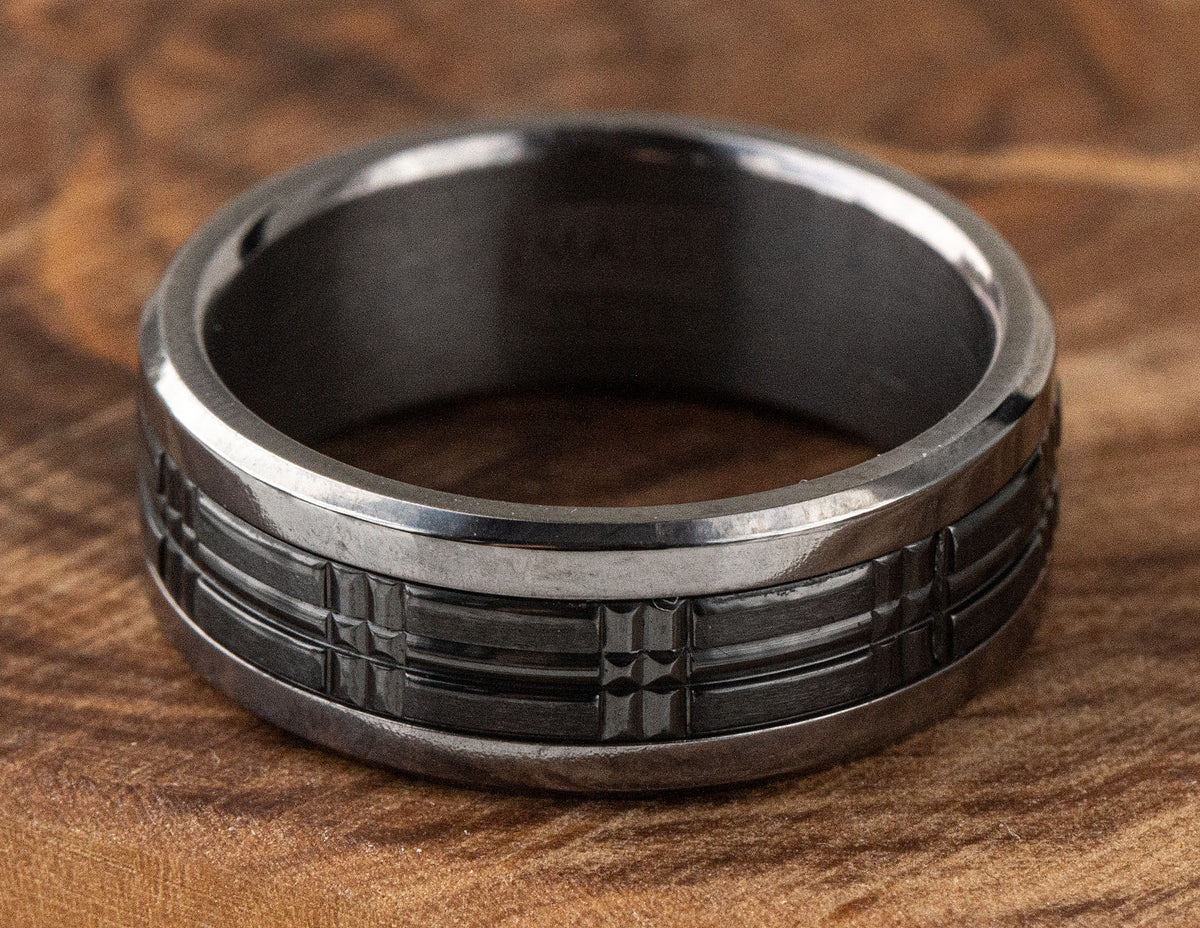 8mm Men's Wedding Band in Grey Tantalum and Black Titanium