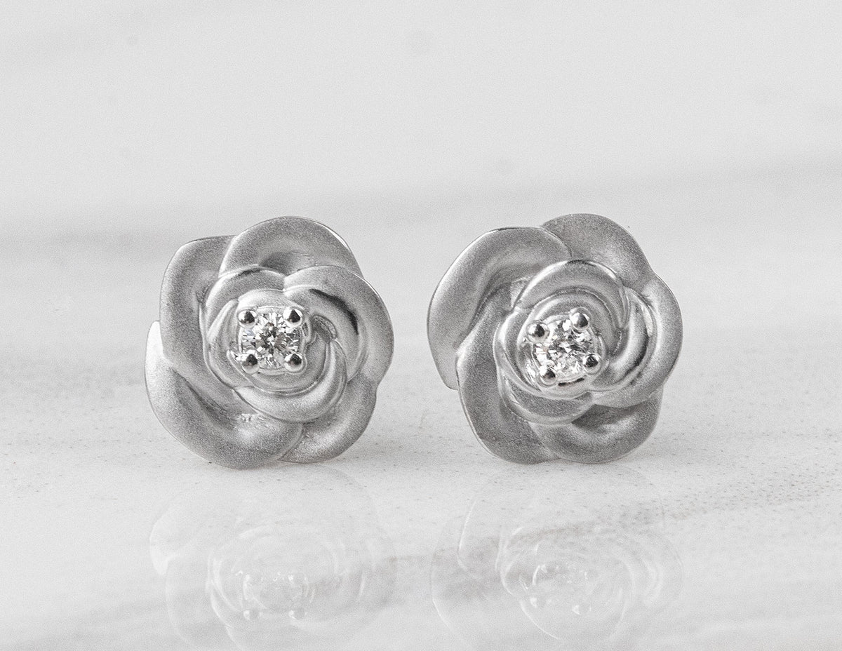 .05ct. t.w. Diamond Rose Flower Earrings in Sterling Silver