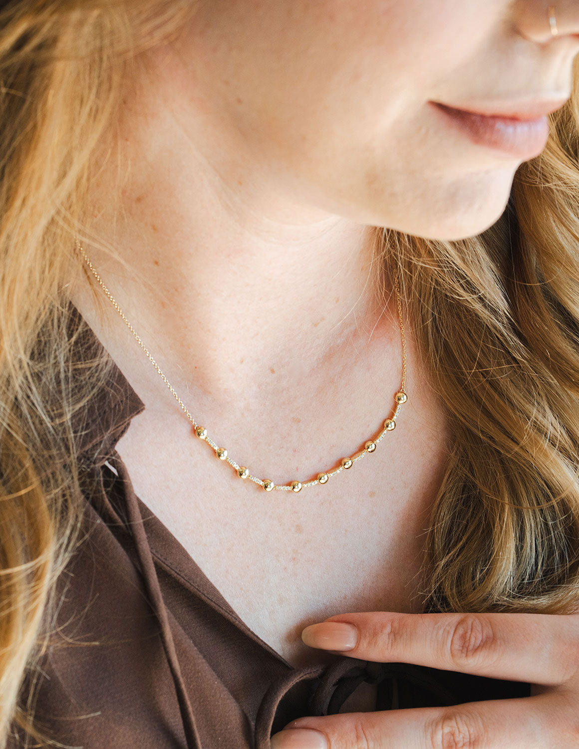 1/5ct. t.w. Diamond Disc Station Necklace in 14K Yellow Gold