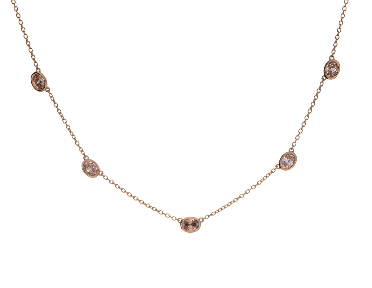 7/8ct. t.w. Brown Graduating Oval Cut Bezel Set Diamond Station Necklace in 14K Yellow Gold