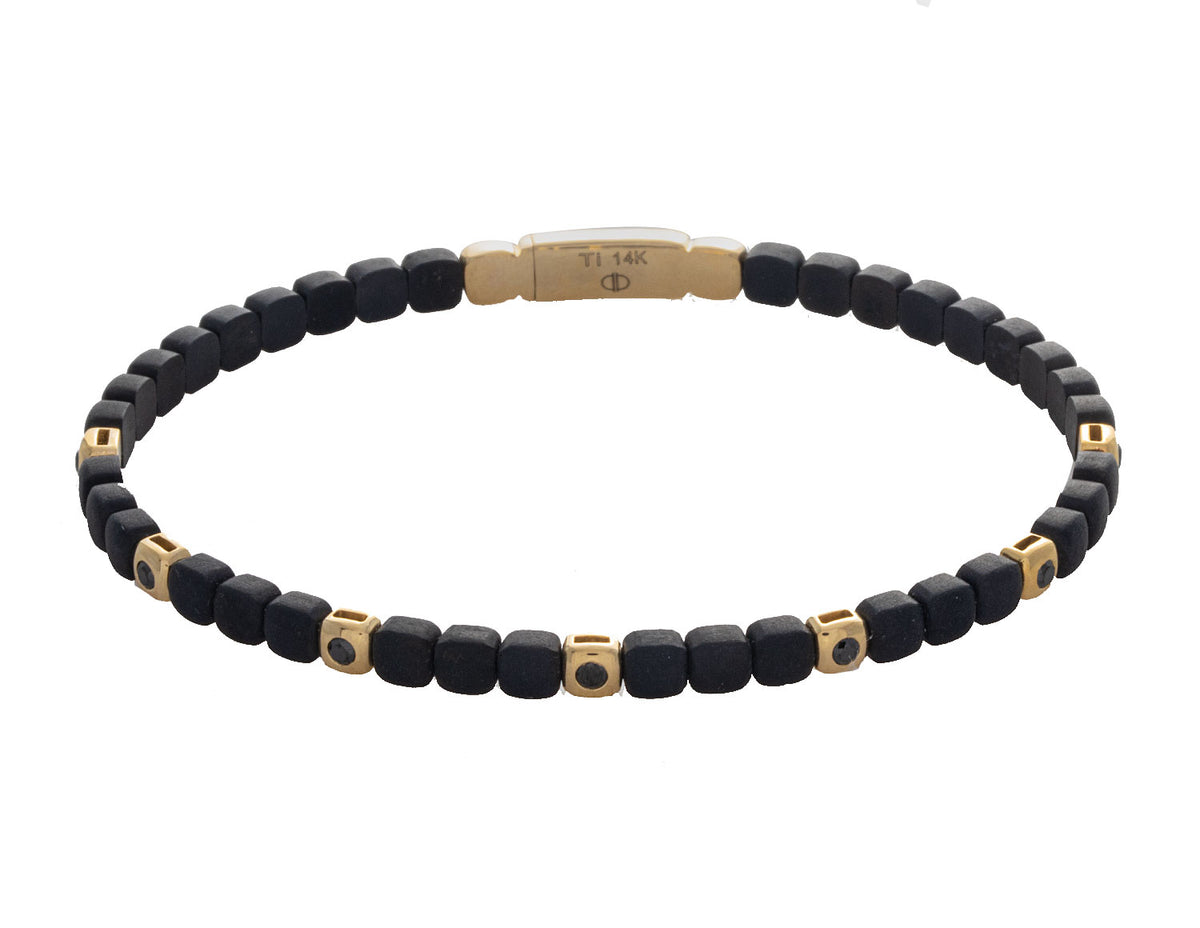 1/4ct. t.w. Black Diamond Bangle Bracelet in Titanium and 14K Yellow Gold