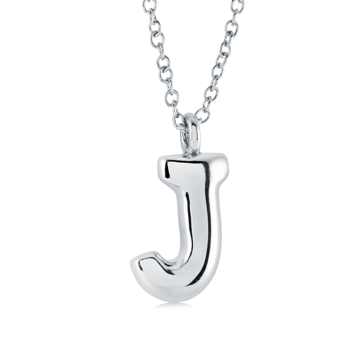 18" Stainless Steel Bubble Initial "J" Pendant