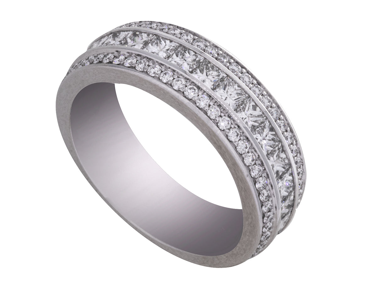 1 1/2ct. t.w. Princess and Round Cut Diamond Wedding Ring in 14K White Gold