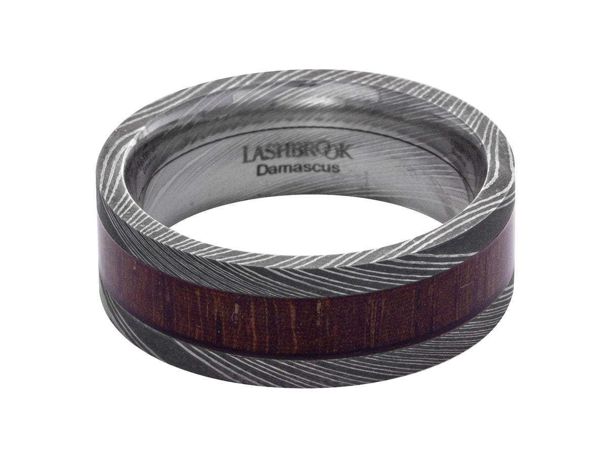 8mm Damascus Steel and Desert Ironwood Wedding Band