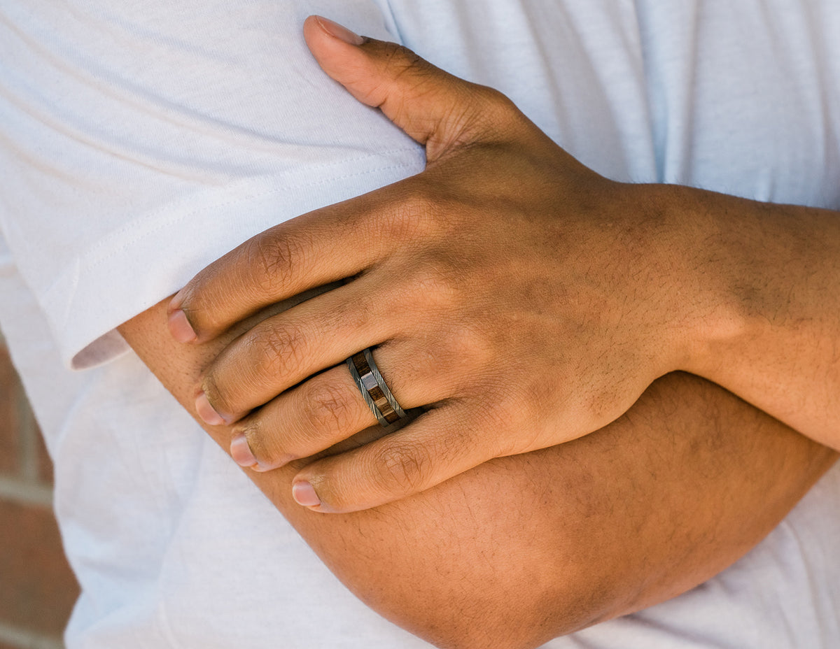 8mm Damascus Steel and Desert Ironwood Wedding Band